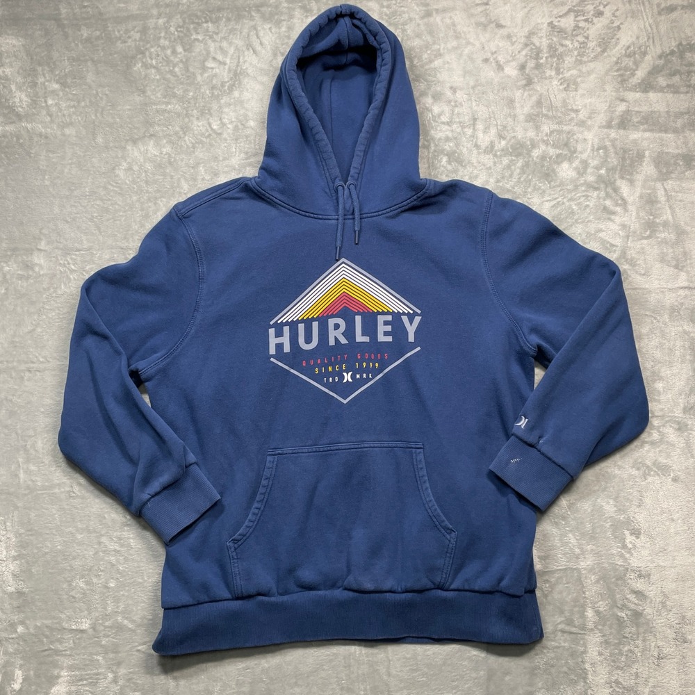 Hurley Hoodie Men XXL Blue Pullover Graphic‎ Logo Kangaroo Pocket Sweatshirt